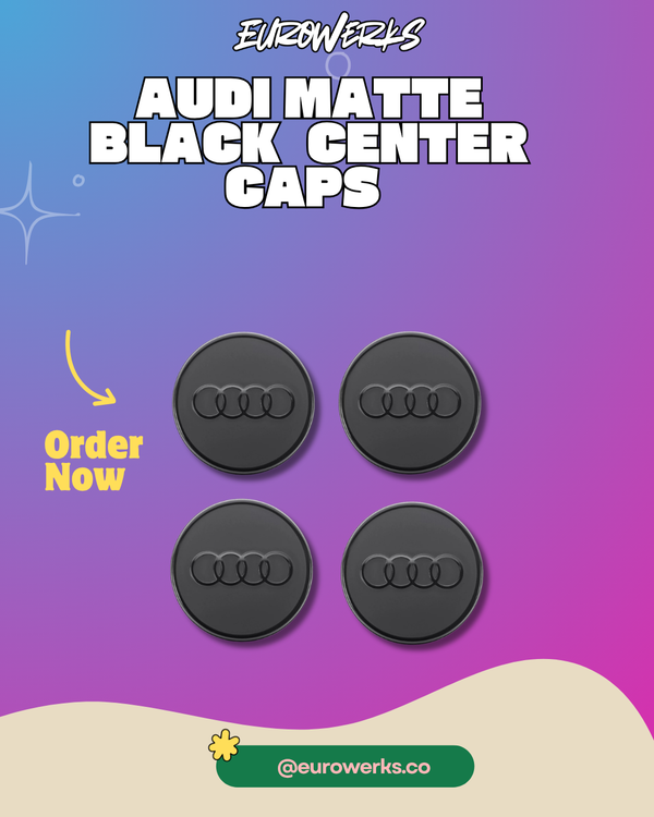 OEM Audi Matte Black Center Caps with Gloss Rings (Set of 4)