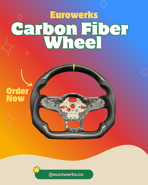 MK7 Carbon Fiber Leather Steering Wheel (Yellow stripe & stitching )