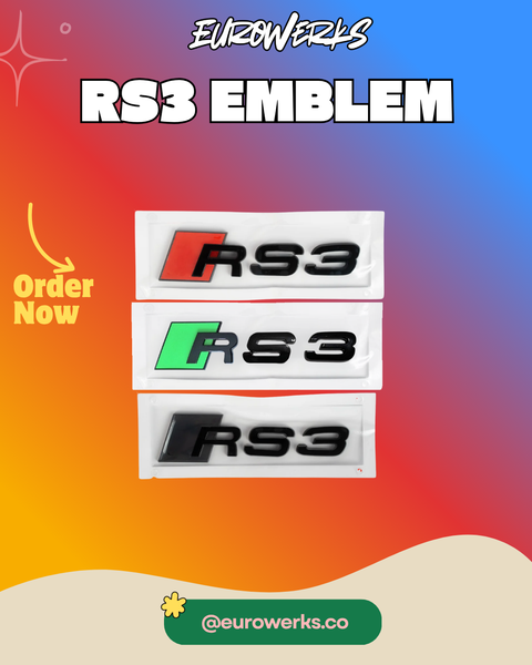 OEM RS3 Emblem - 3D - Black/Red/Green Logo Lettering
