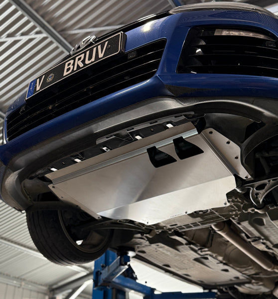 Aerocutt aluminum skid plate fitted to a MK5 Golf underside