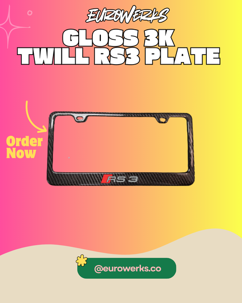 Carbon RS3 License Plate Frame — 2x2 3K Gloss Twill